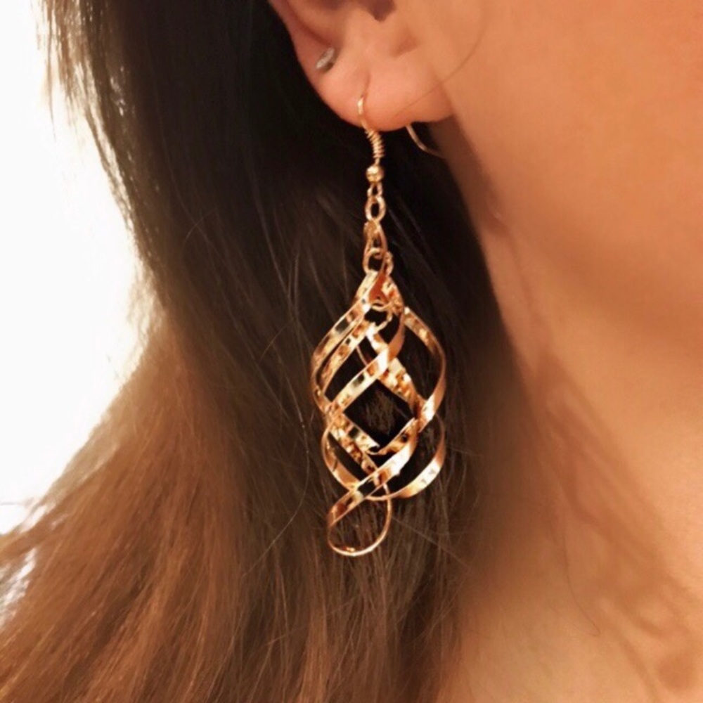 NEW!💎💙💎DOUBLE SPIRAL💛DROP DANGLE EARRINGS 💎💙 - Picture 3 of 8
